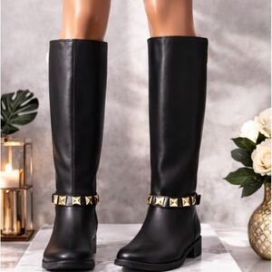 Brand New Black Studded Knee-High Boots